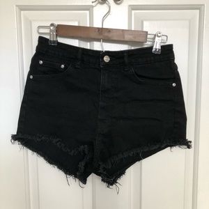 Zara Black High Waisted Distressed Hem Shorts